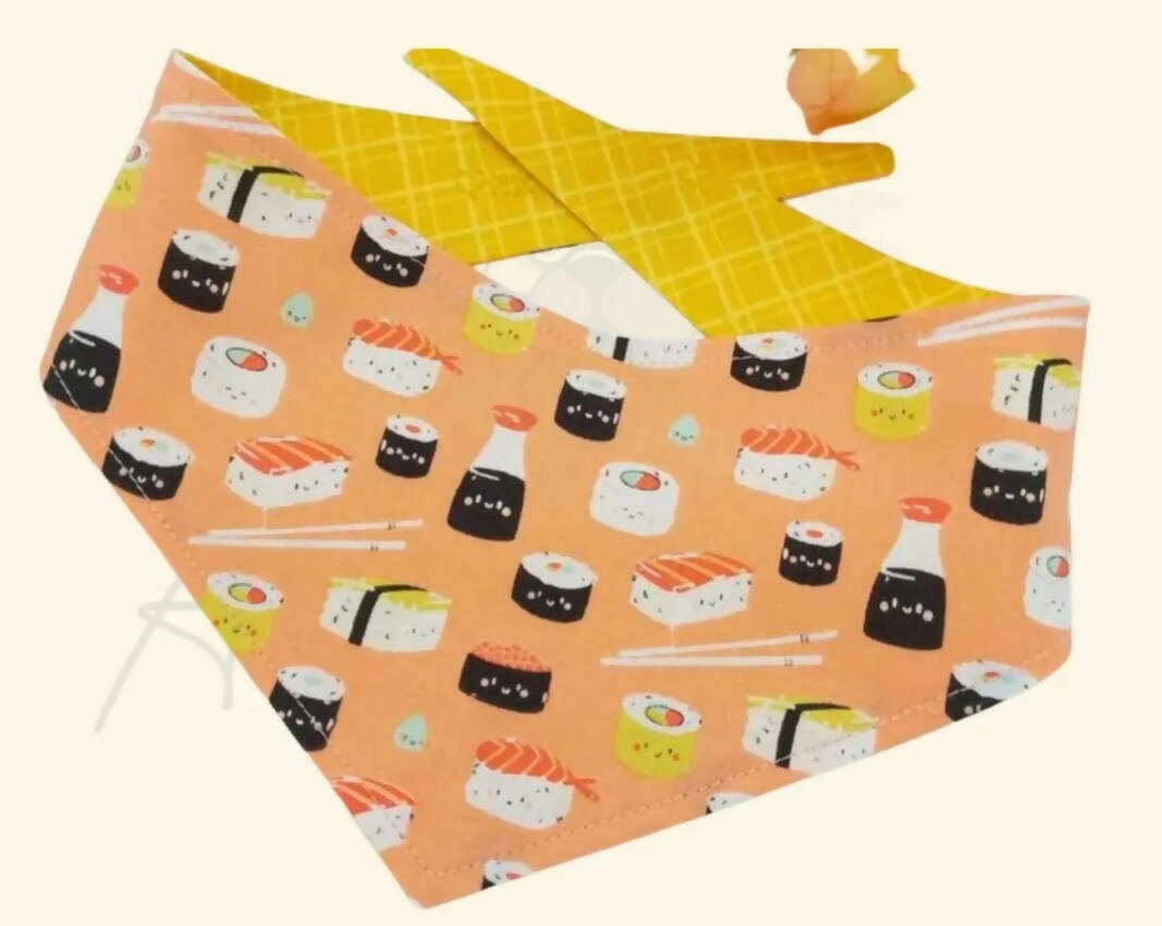 Large- Salmon Sushi & Yellow tablecloth Bandana