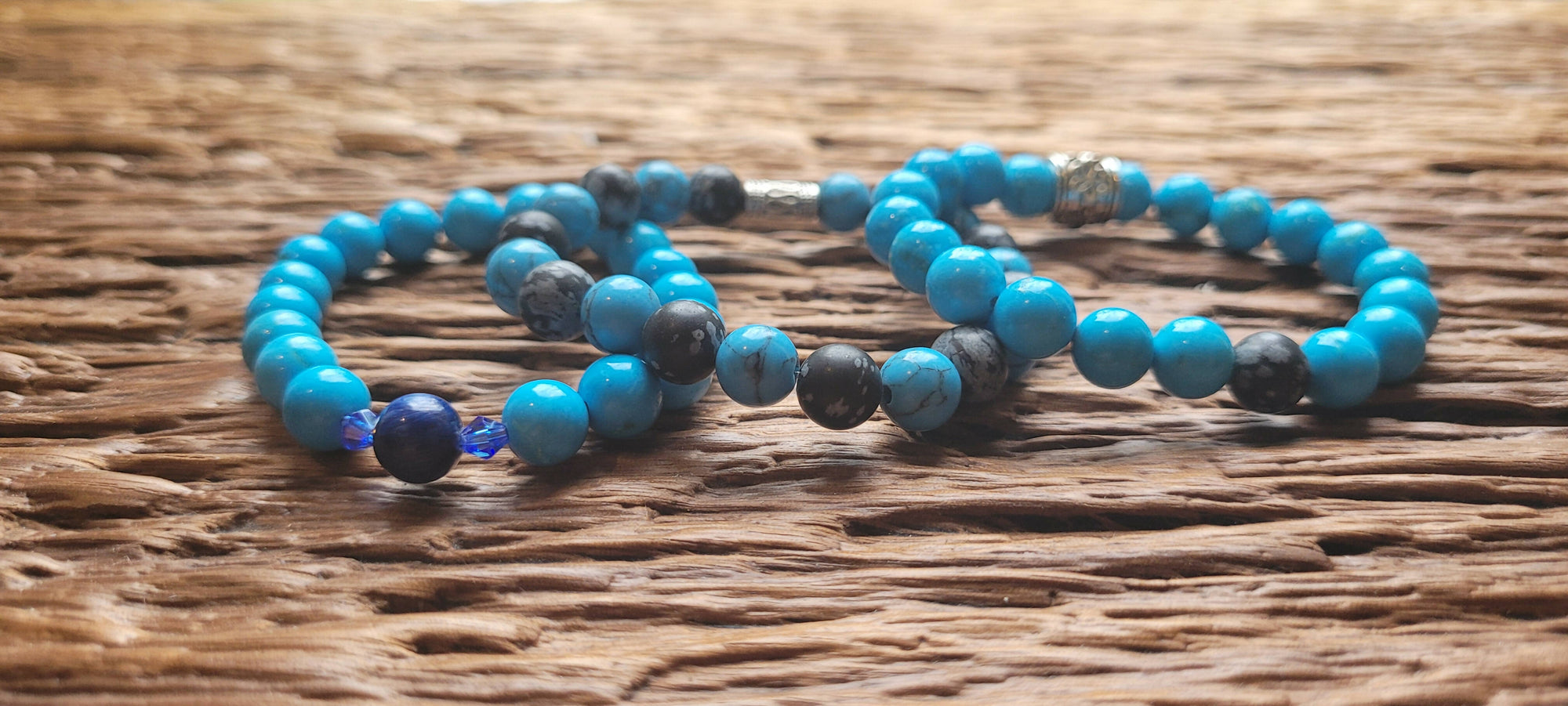 Gemstones BEADED BRACELETS, BLUE HOWLET gems 3 BRACELET SET