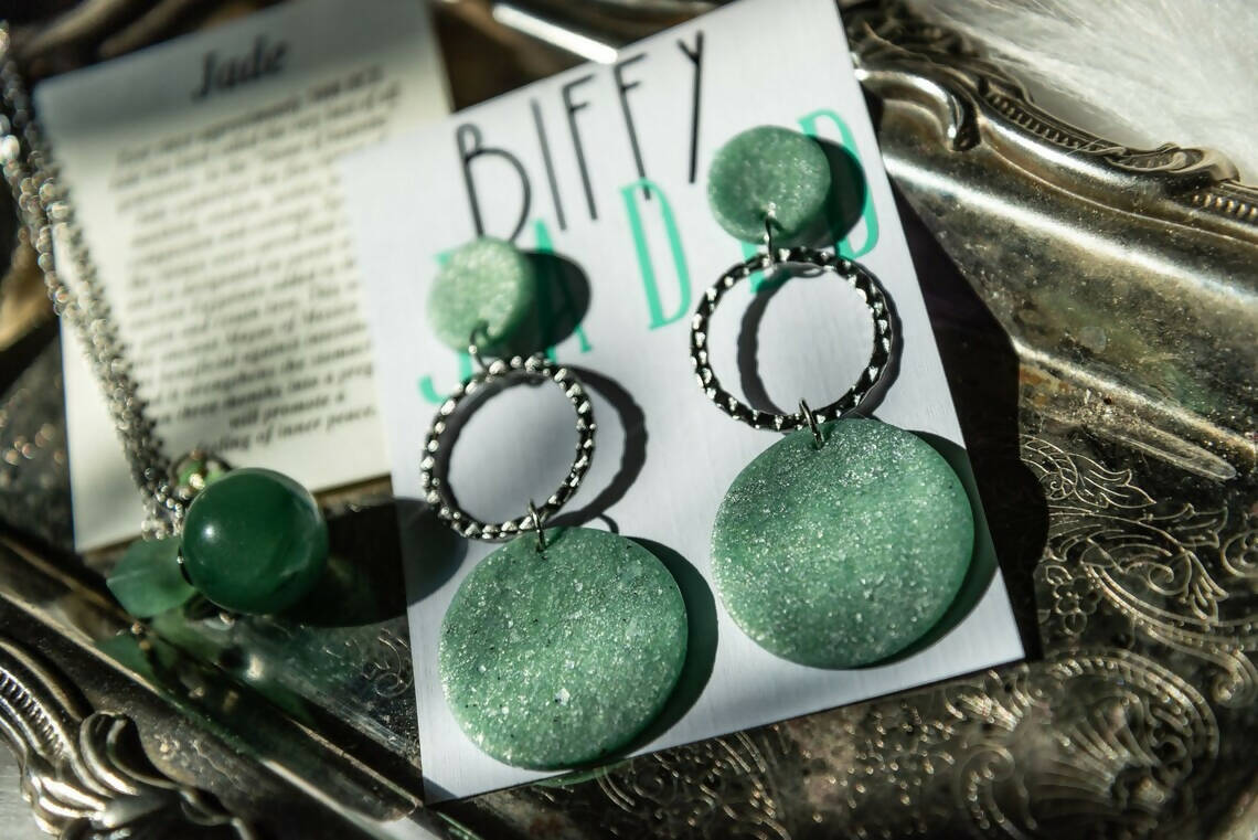 Jade Polymer Clay Earrings | Silver Accents | Geometric Shapes