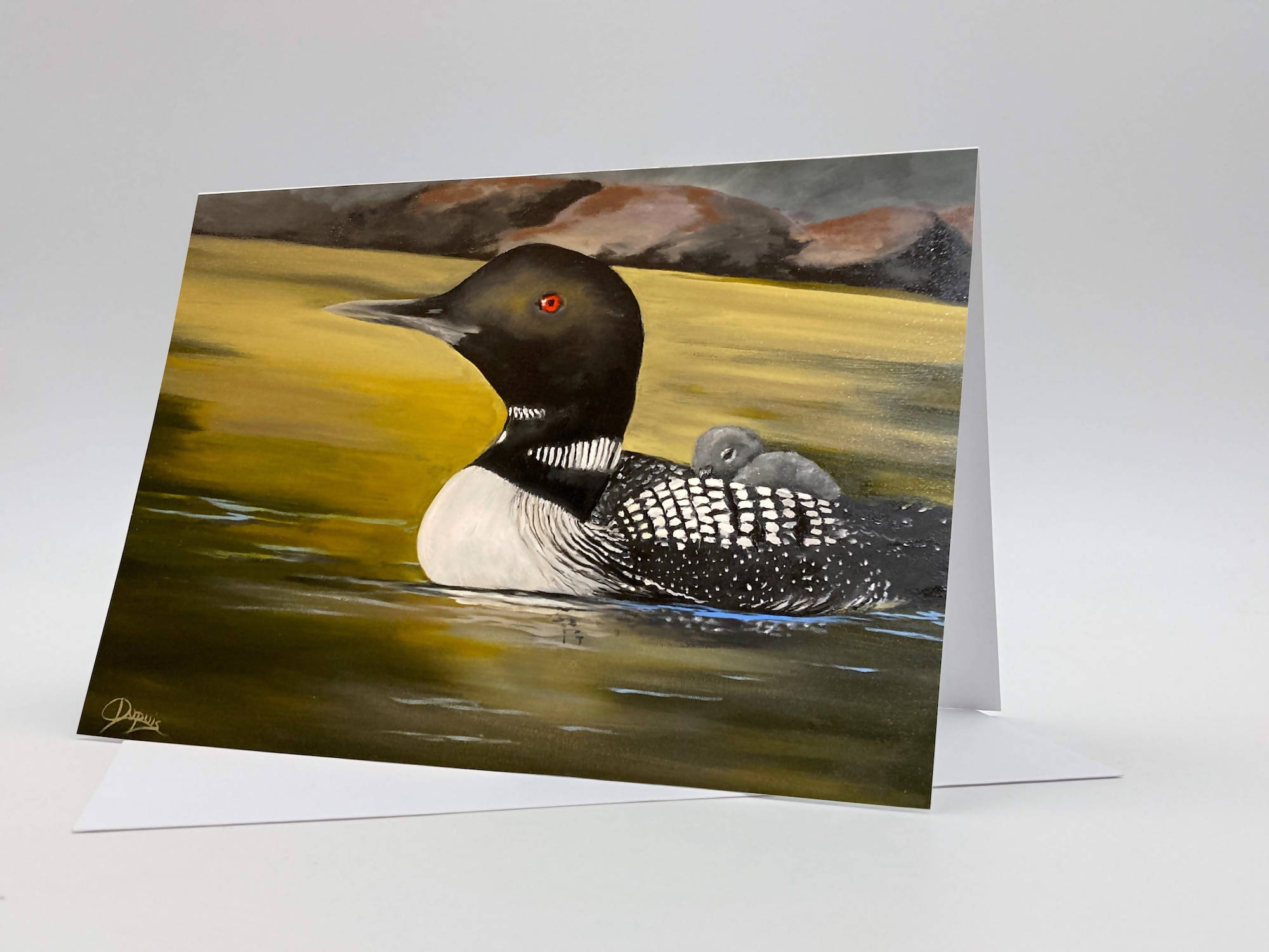 Greeting Card - Loons - Parent and baby on a lake