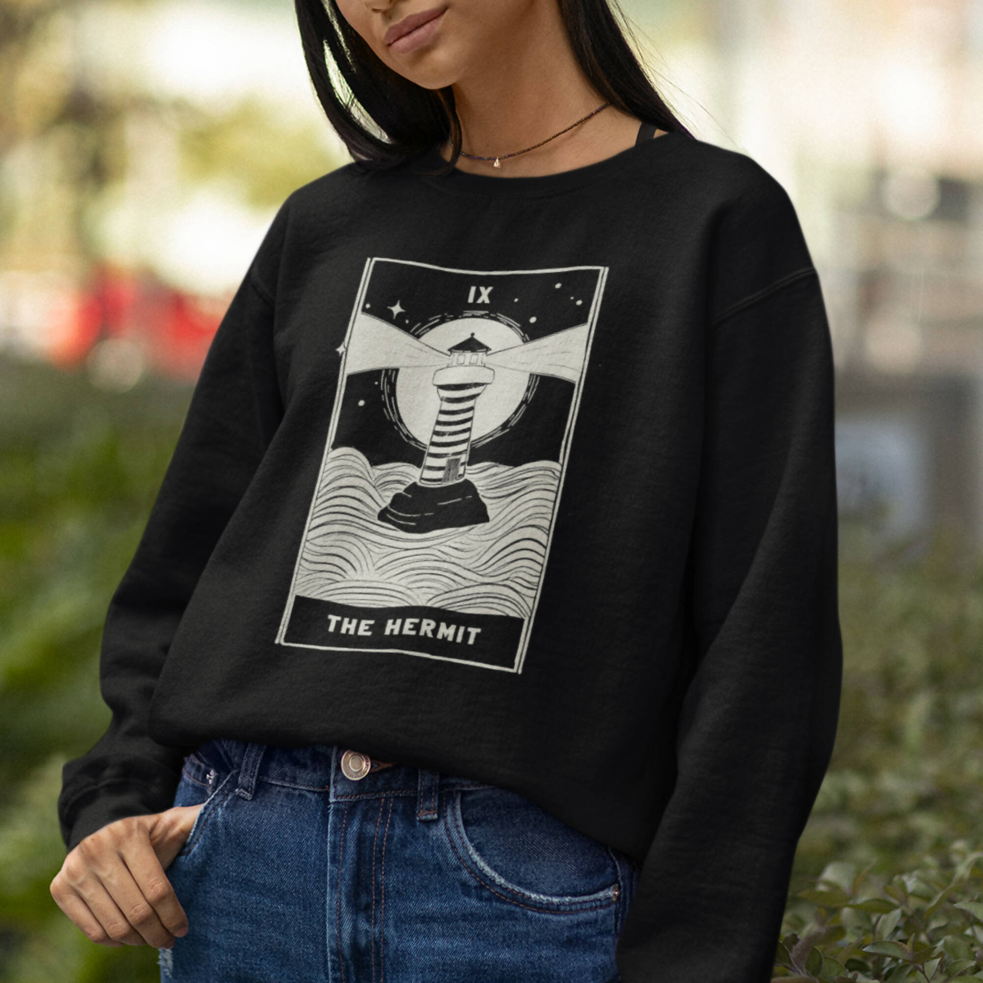 "The Hermit" Hand-Drawn Tarot Sweatshirt (Made on demand. Delivered free within 2 weeks)