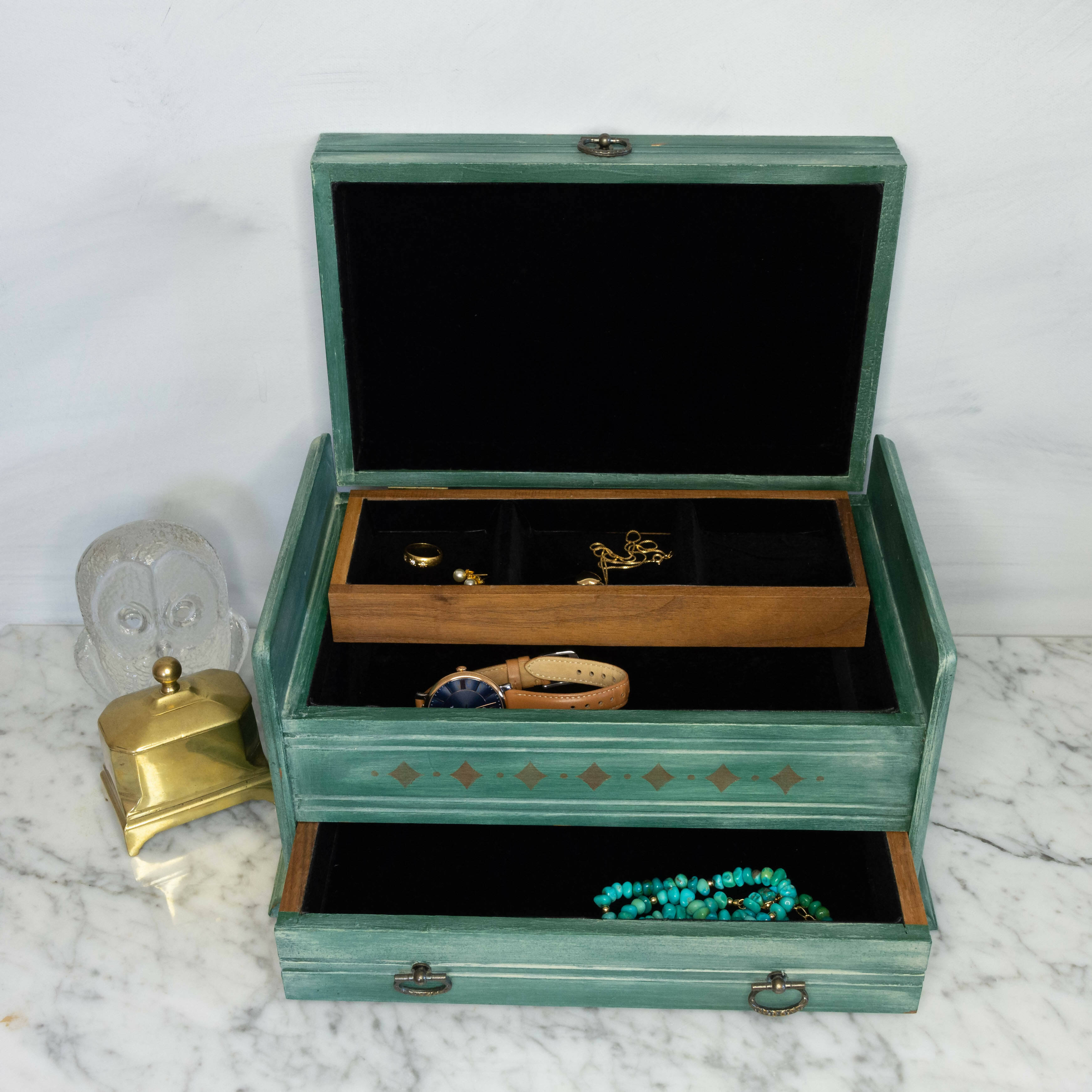 One of a kind Owl Jewelry Box, Upcycled Vintage Jewellery Box, Wood Je -  Ottawa Artisans
