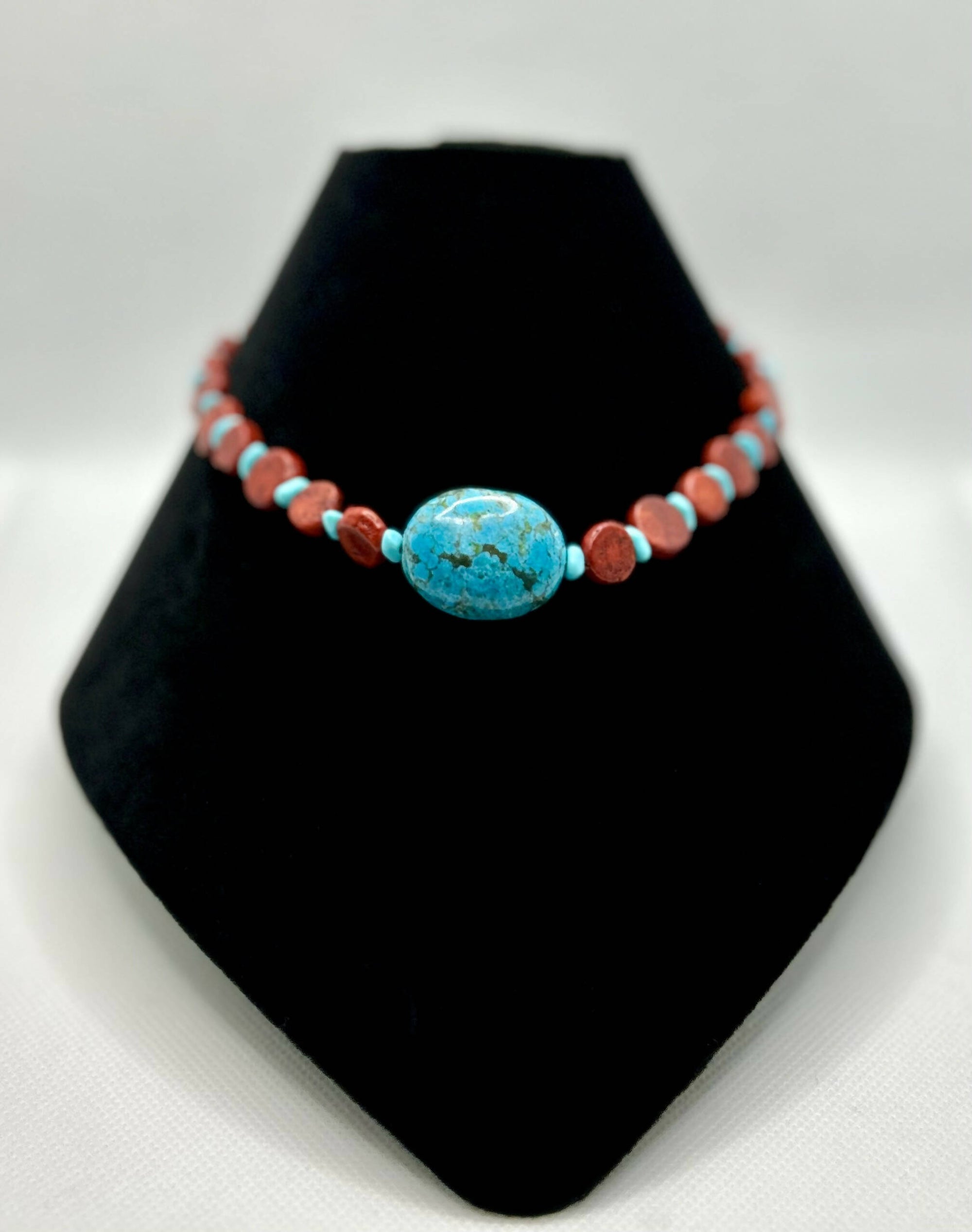 Howlite, Turquoise and Red Coral Necklace